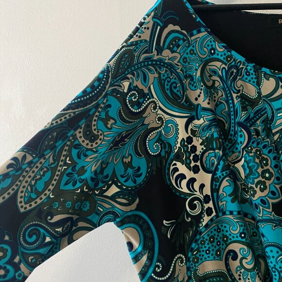 Brian Bailey Blue Paisley Print Front Tie Long Sleeve Round Neck Dress - Picture 5 of 11